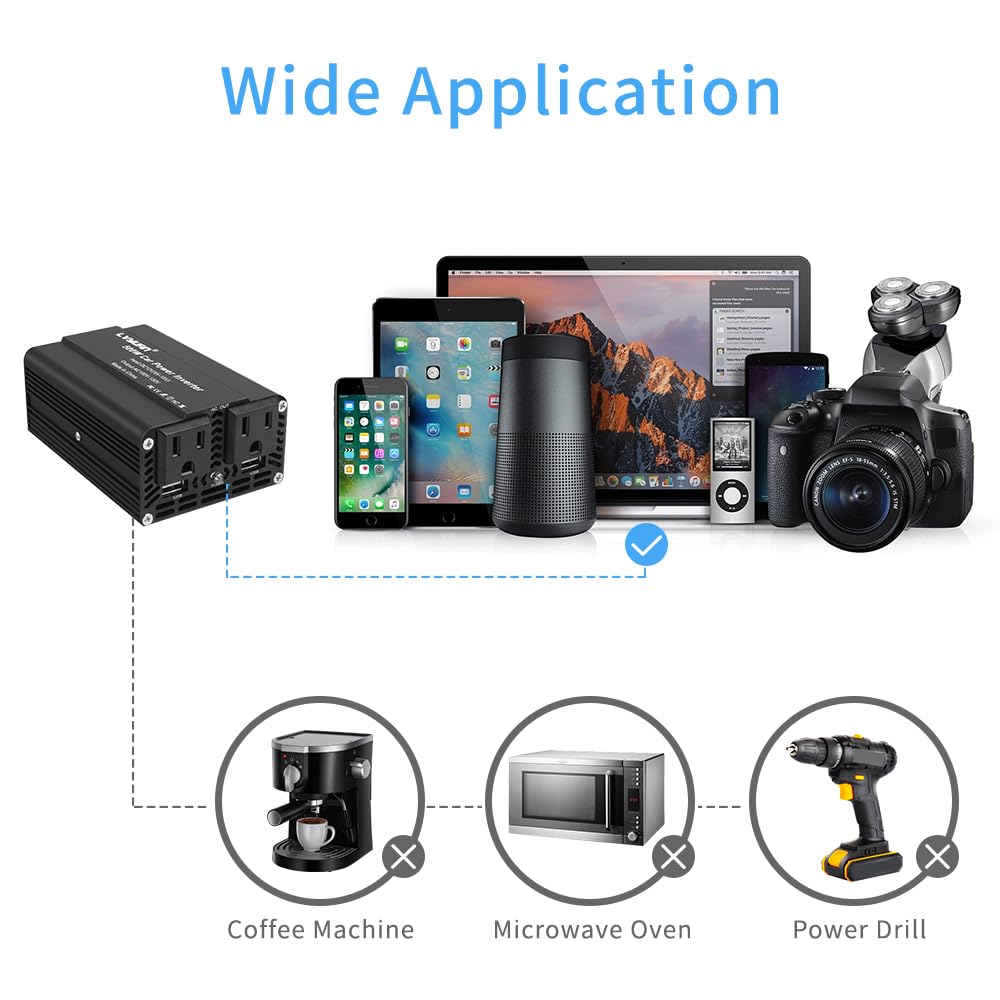 LVYUAN 500W Power Inverter for Vehicles DC 12V to 110V AC Car Plug Adapter Outlet Converter with 3.1A Dual USB Car Charger for Laptop Computer Black