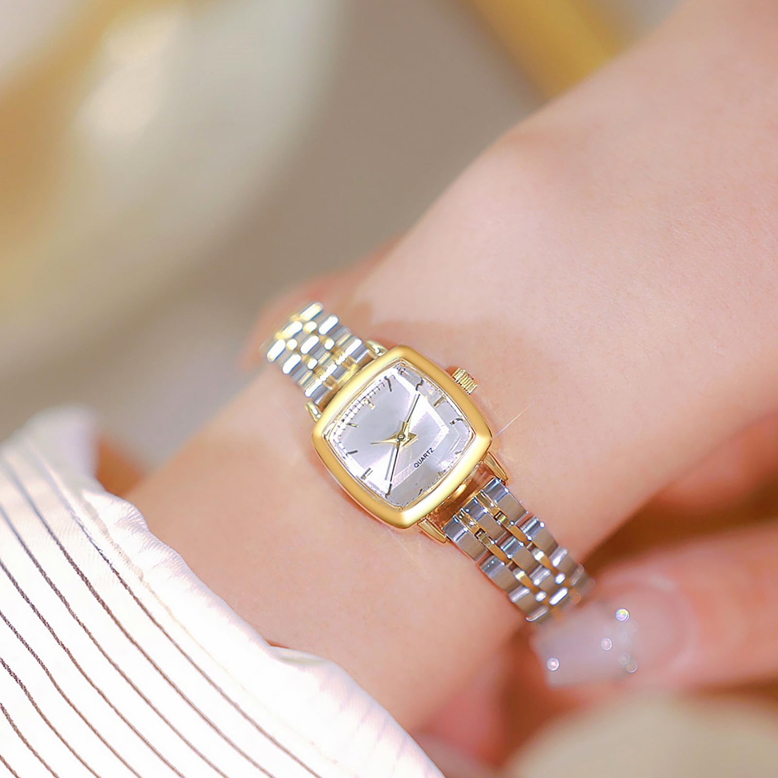 BESTKANG Luxury Retro Women's Watch - Stainless Steel Bracelet,Waterproof Fashion Dainty Gold Watches for Women,Includes Bracelet Adjustment Tool (Two Tone White)