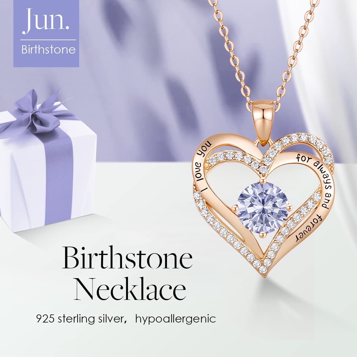 CDE Chrismas Gifts for Women, Forever Love Heart Necklaces for Women, Wedding Anniversary, Birthday Gift for Wife, S925 Silver Jewelry with Birthstone Pendant, Ideal Valentine's Gifts for Her