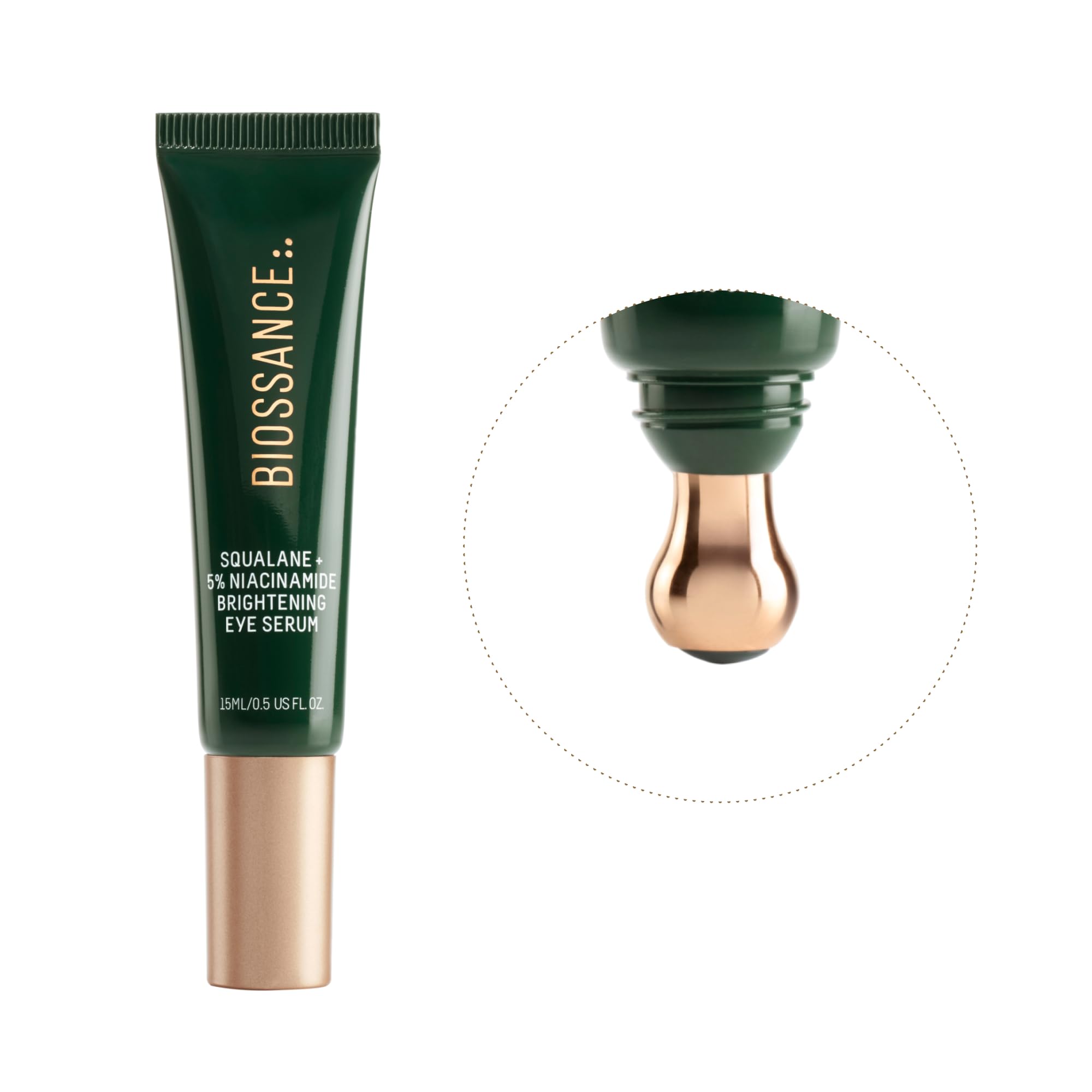 Biossance Squalane + 5% Niacinamide Eye Serum – Brightening & Depuffing Treatment for Dark Circles – Vitamin C & Caffeine Formula – Stainless Steel Rollerball for Soothing Massage – For All Skin Types