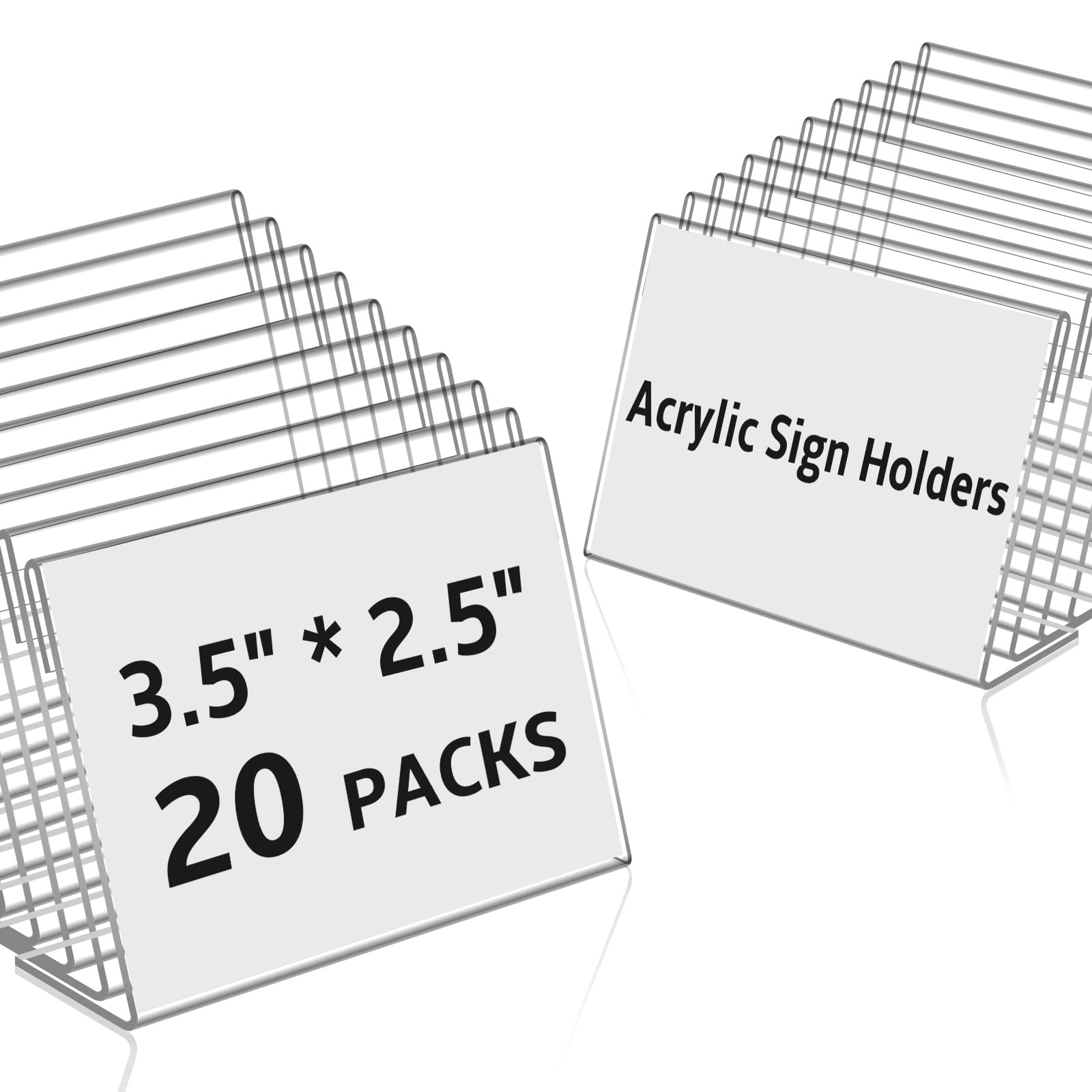 Daletu 20 PCS 3.5 x 2.5 inch Small Acrylic Sign Holder, Mini Clear Sign Display Holder for Retail, L-Shape Plastic Name Card Price Card Food Tag Label Counter Top Stand