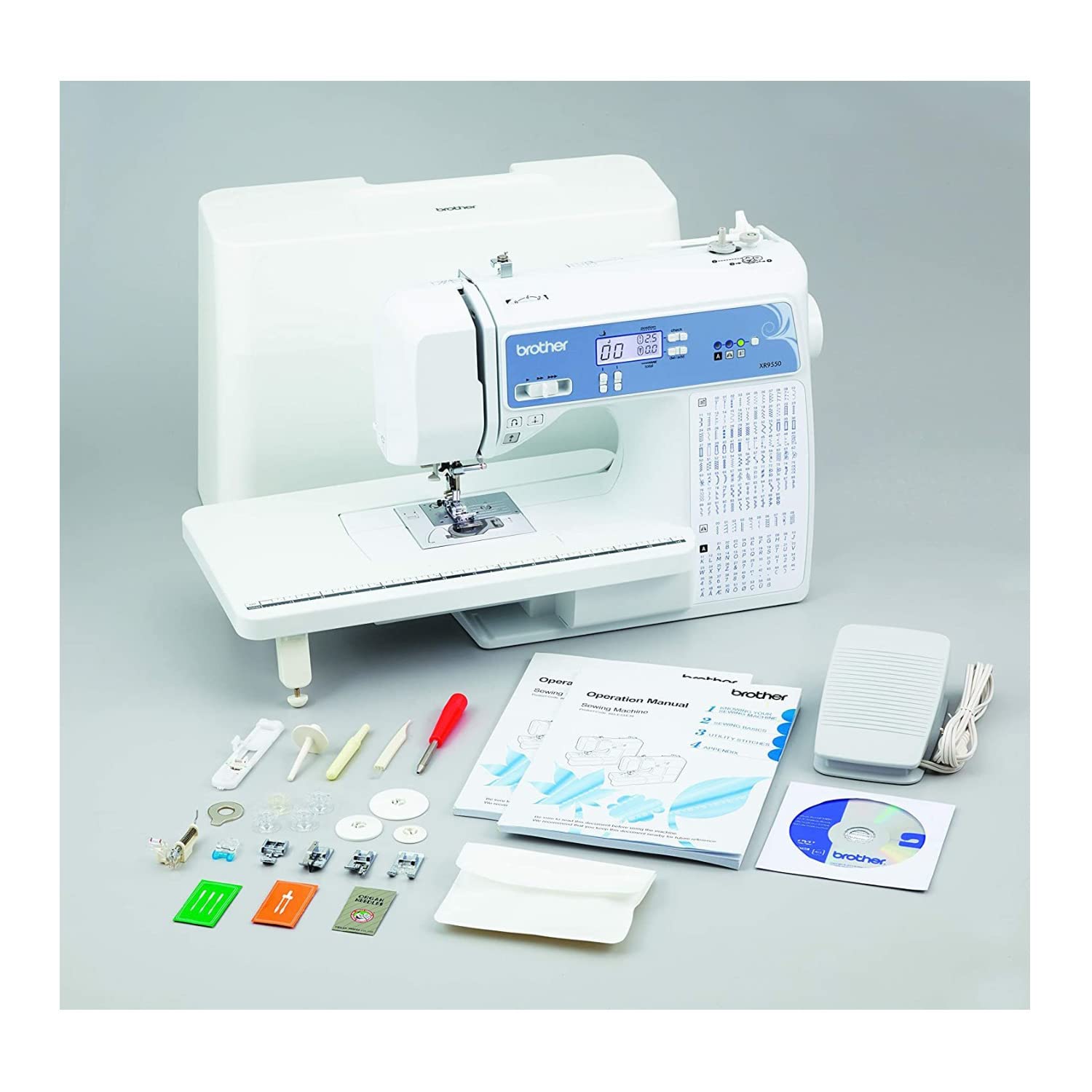 Brother XR9550 Computerized Sewing and Quilting Machine Bundle with Sewing Clips and Polyester Embroidery Sewing Thread (3 Items)