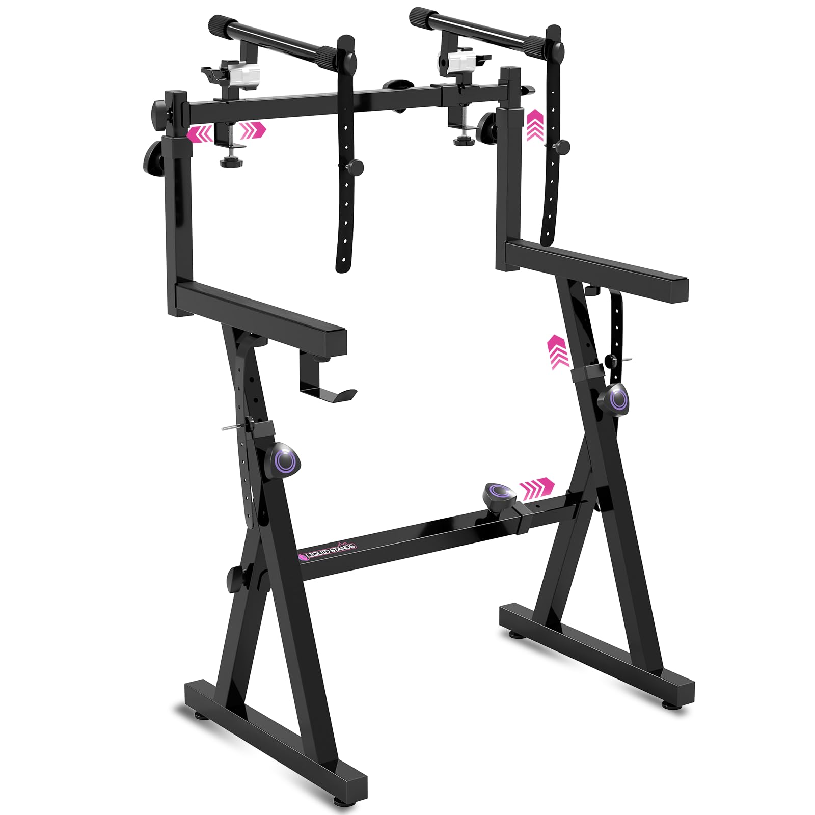 Liquid Stands Dual Piano Keyboard Stand with 2nd Tier - Z Style Adjustable and Portable 2 Tier Heavy Duty Music Stand for Synths and Electric Digital Keyboards - Fits 54 61 88 Key Pianos