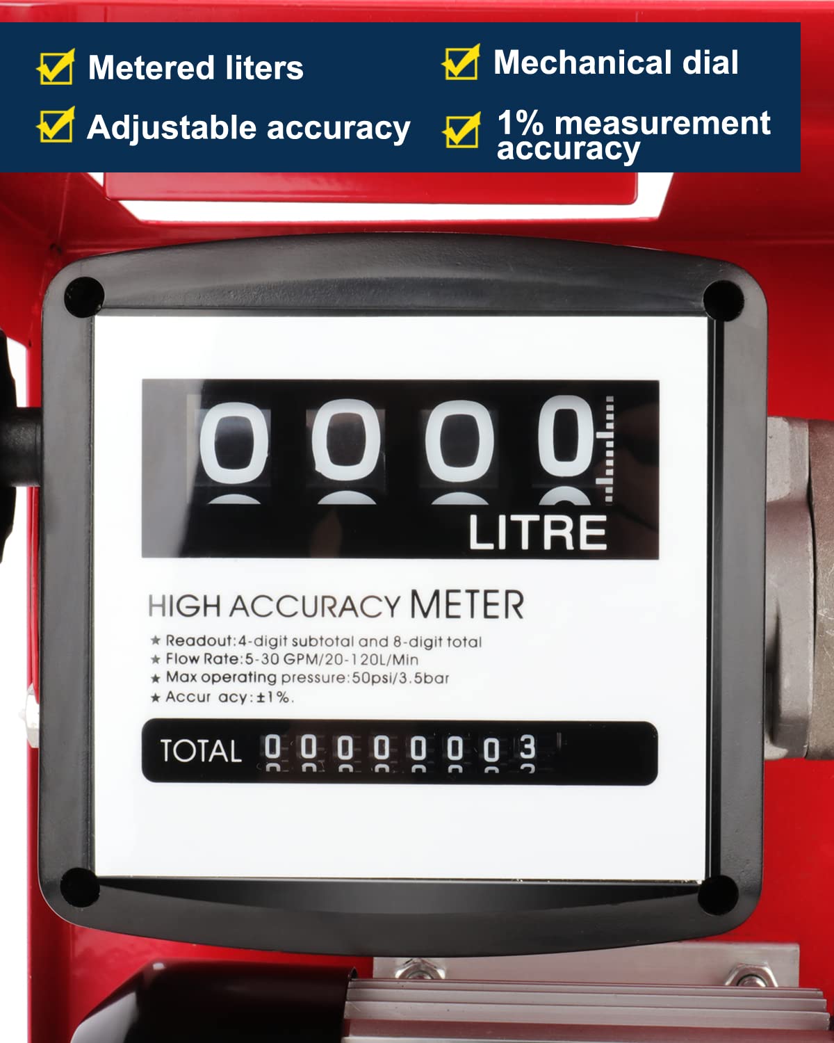 FAHKNS Electric Diesel Fuel Transfer Pump Automatic 12V DC 155W 45L/min W/Meter, With Fuel Dispensing and Suction Hose,Dispenser Nozzle,Fuel Flow Meter