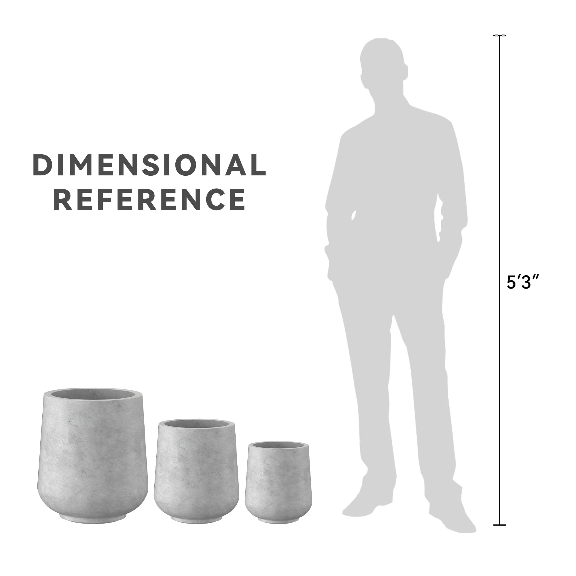 Kante 15.3"+11.6"+8.2" Dia Round Concrete Planter, Large Outdoor Indoor Planter Pots Containers with Drainage Holes and Rubber Plug for Home Garden Patio, Natural Concrete