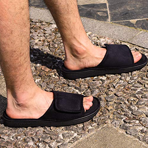 LongBay Men's Comfy Memory Foam Slide Slippers Breathable Micro Suede House Shoes (Small / 7-8 D(M) US, Black)