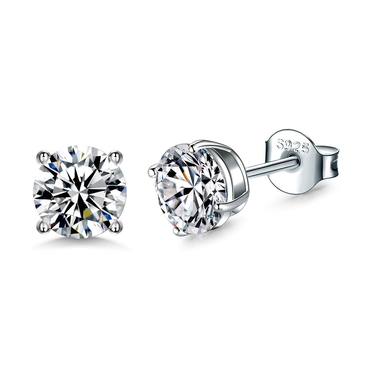 925 Sterling Silver Stud earrings Set | White Gold Plated Hypoallergenic Stud Earrings | Cubic Zirconia Stud Earrings for Women Girls (3mm,4mm,5mm,6mm)