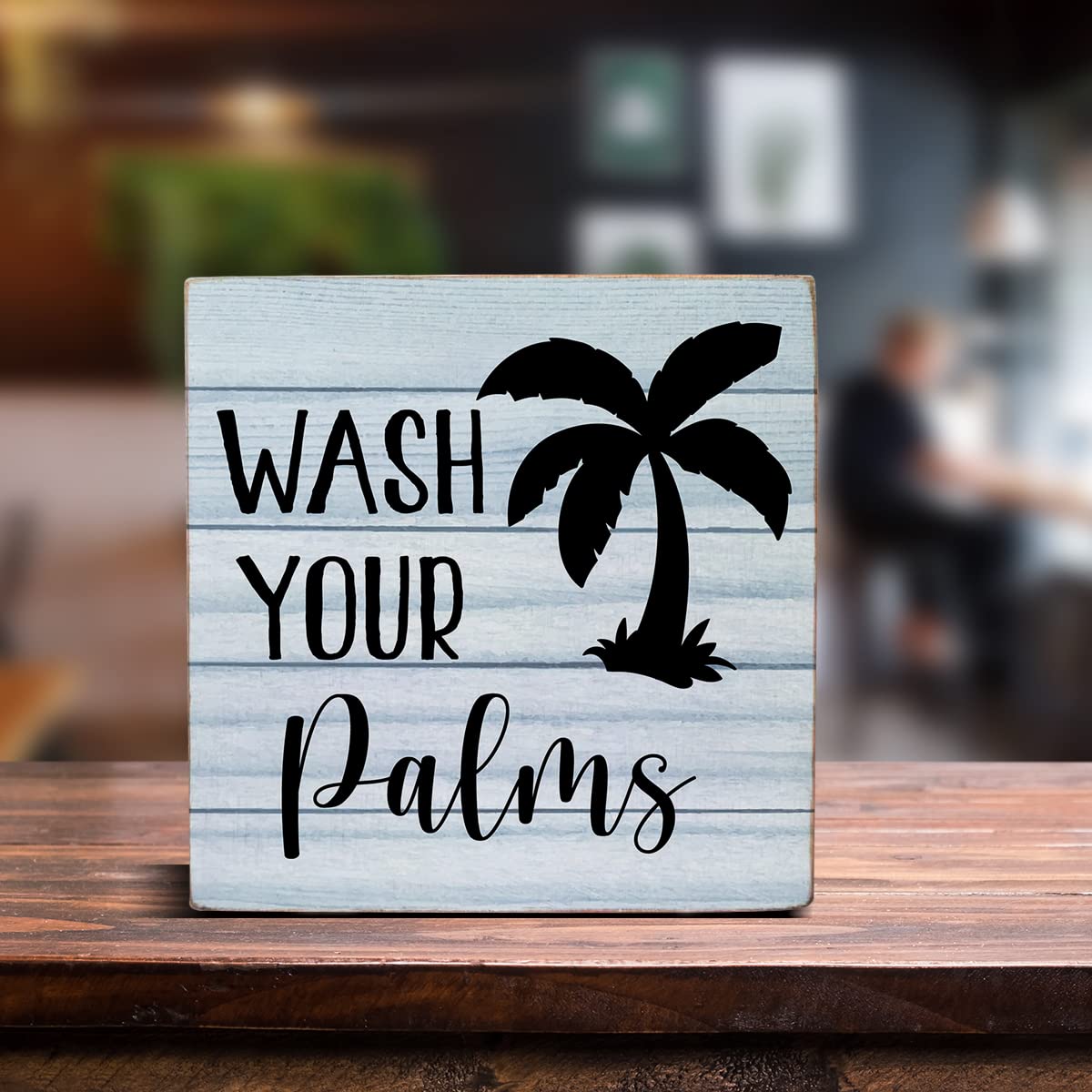 Wash Your Palms Wooden Box Sign Desk Decor, Bathroom Quote Wood Box Sign for Home Bathroom Shelf Table Decoration 5 X 5 Inch