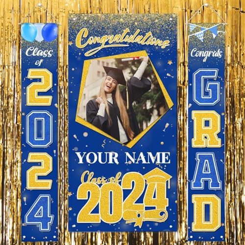Graduation Yard Signs Class of 2024 - Blue Graduation Decorations - 2024 Graduation Party Decorations - Congratulations Banner for College High School