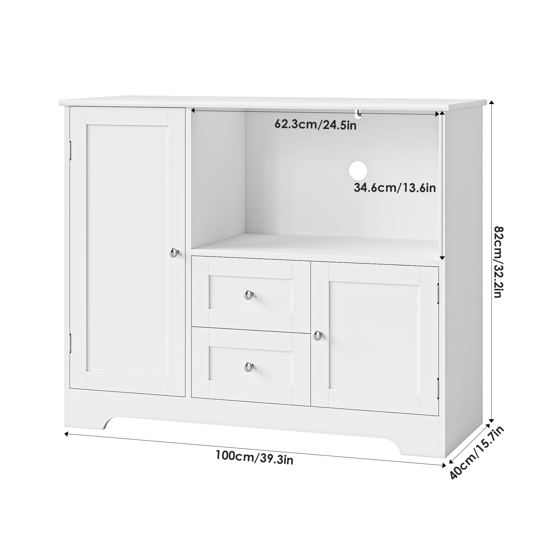 BOTLOG Buffet Cabinet with Microwave Stand, Kitchen Storage Cabinet with Door Shelf, Drawers and Adjustable Shelf, Kitchen Sideboard Cabinet with Storage Cabinet White Painted