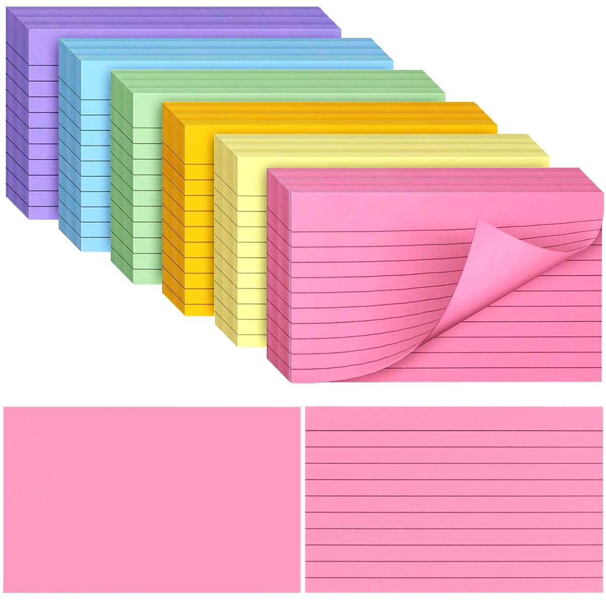 Bignc Index Cards Colored Notecards, 3 X 5 Inch Ruled Color Note Cards for School, Home & Office, Multi Colors Flashcards, Colorful Notecards,Pink Index Card Ruled, Purple Lined Flash Cards (600)