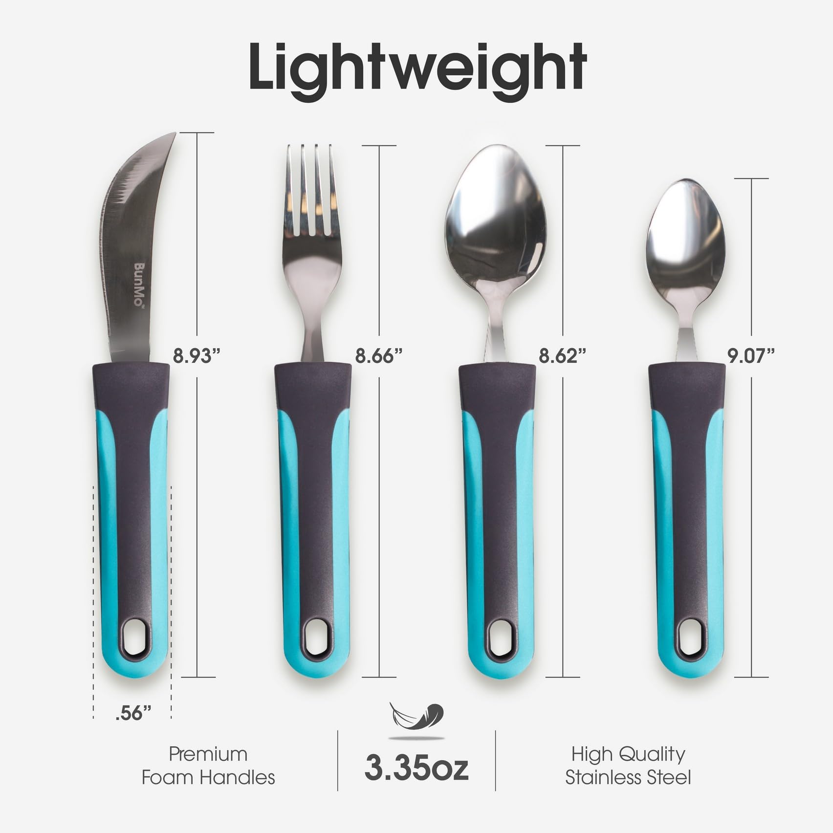 BunMo Adaptive Weighted Utensils Bundle - Utensils for Elderly, Arthritis, Weak Hand Grip & Handicapped - Stainless Steel - Weighted Utensils for Tremors and Parkinsons Patients