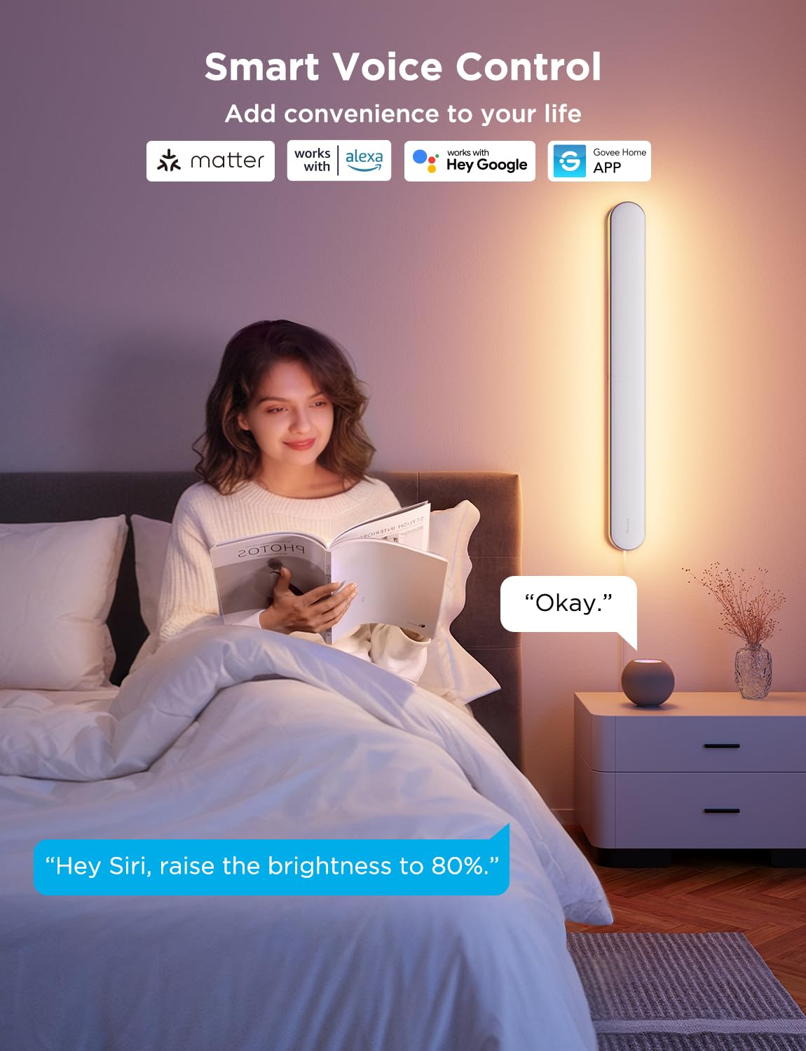 Govee Wall Sconce, Smart RGBIC Wall Lights, Works with Matter & Alexa, Music Sync, Wall Mount Light Plug in, Color Changing, Modern Room Light for Living Room Bedroom Gaming Room Hallway, 1 Pack