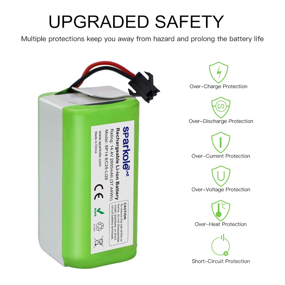 SPARKOLE 14.4V 2600mAh Replacement Battery for Ecovacs Deebot N79S, N79, DN622, DN622.11 and Eufy Robovac 11, 11S, 11S Max, 30, 30C, G30, G10 Hybrid