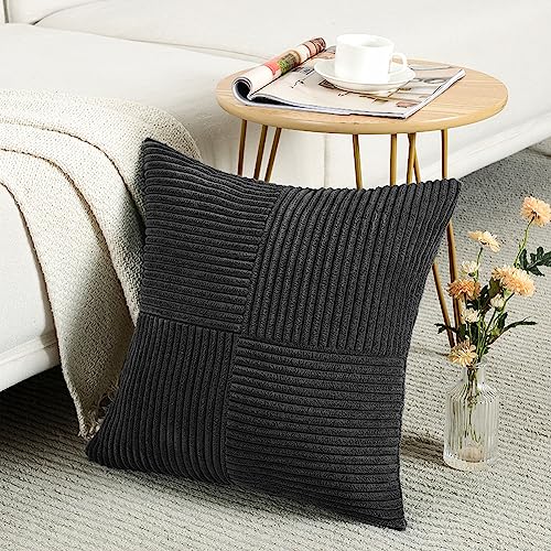 Fancy Homi 2 Packs Neutral Grey Lumbar Decorative Throw Pillow Covers 12x20 Inch for Living Room Couch Bed Sofa, Farmhouse Home Decor, Soft Striped Corduroy Rectangle Accent Cushion Case 30x50 cm