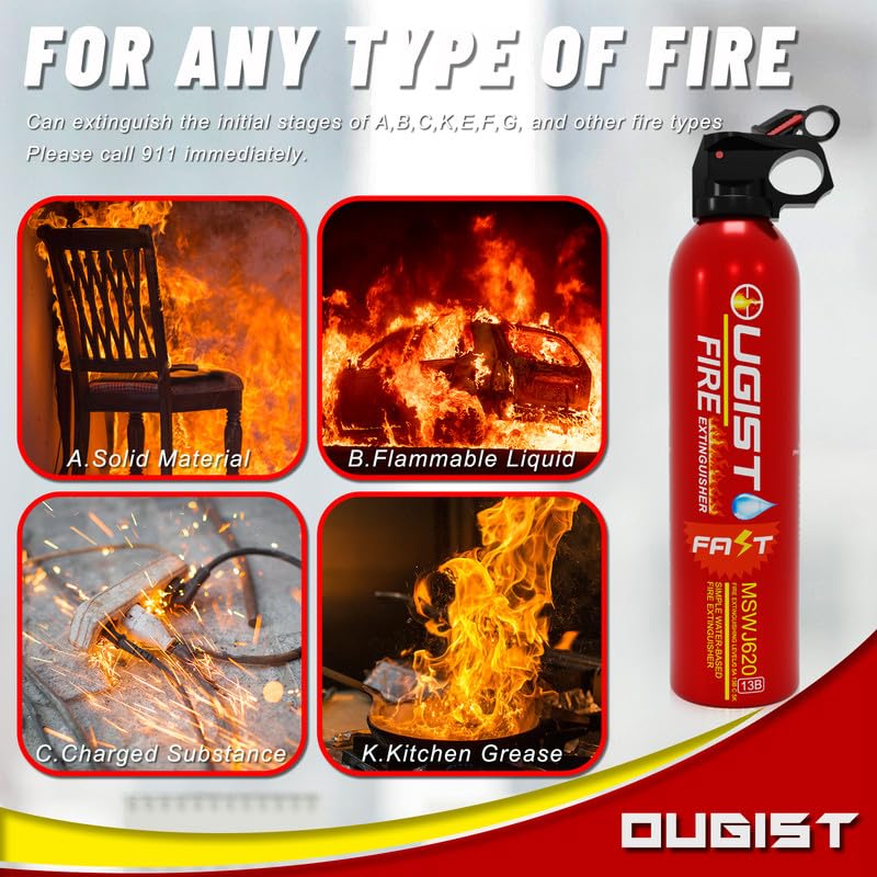 Ougist 6 Pcs Fire Extinguisher with Mount - 4 in-1 Fire Extinguishers for The House, Portable Car Fire Extinguisher, Water-Based Fire Extinguishers(620ml)