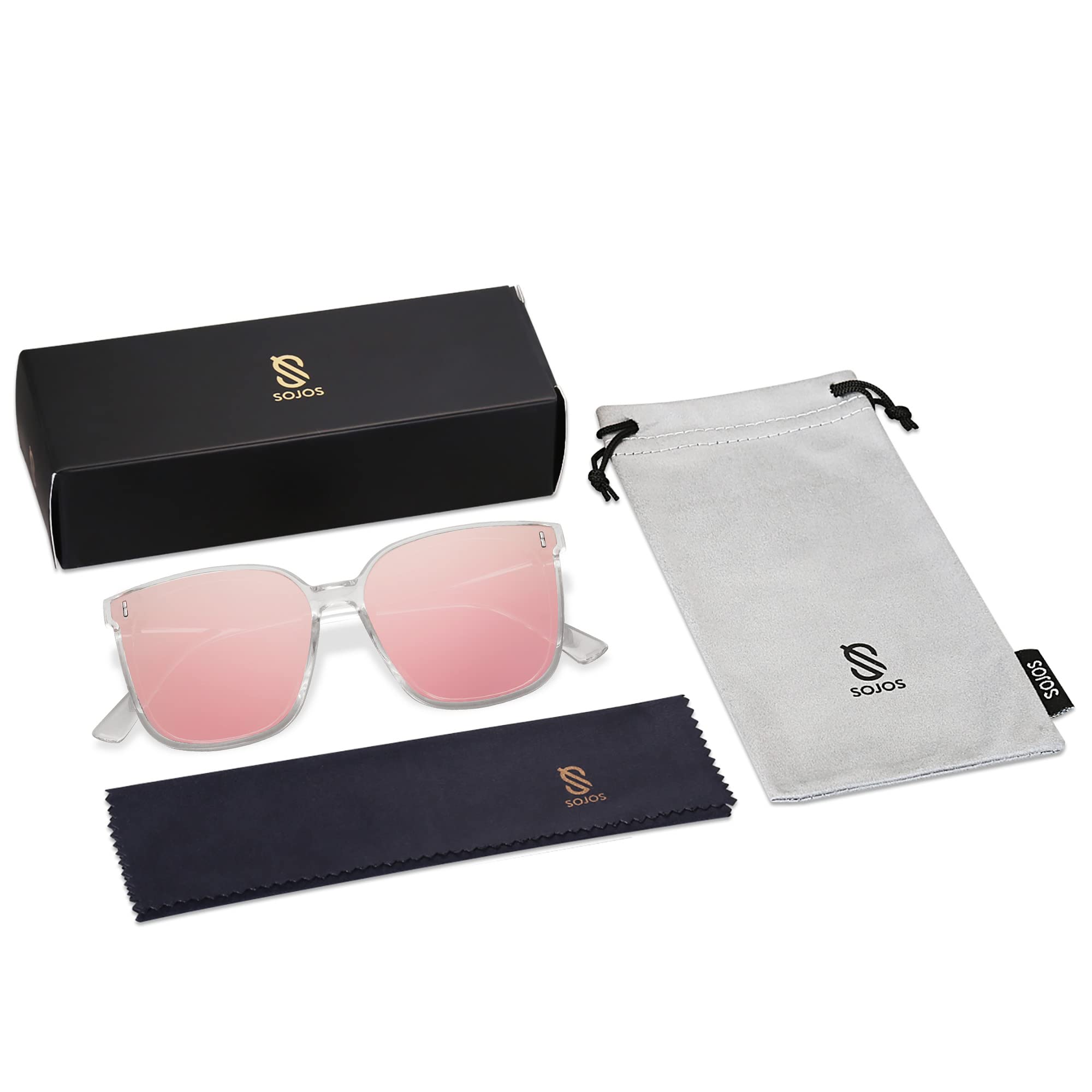 SOJOS Sunglasses for Women Men Vintage Style Shades SJ2157,Clear/Pink