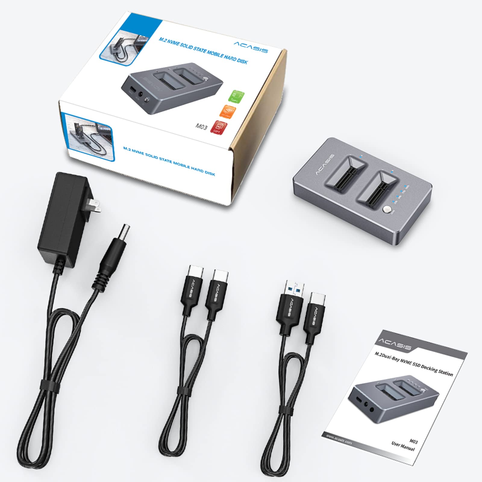 ACASIS NVMe M.2 Duplicator Dual-Bay Offline Clone USB C to NVME Docking Station for M2 SSD M Key Hard Drives Enclosure (M03) (M03)