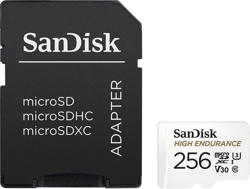 SANDISK 256GB High Endurance Video microSDXC Card with Adapter for dash cam and home monitoring systems - C10, U3, V30, 4K UHD, Micro SD Card - SDSQQNR-256G-GN6IA
