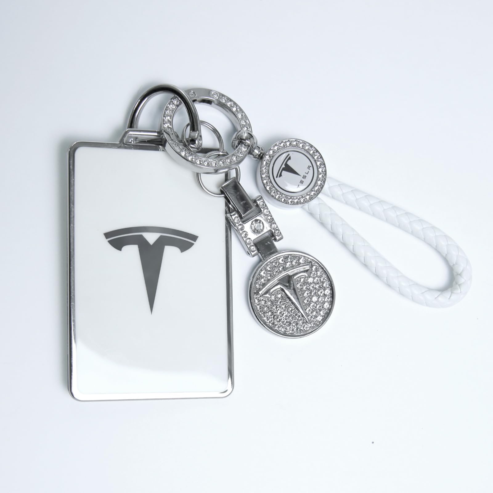 Tesheer for Tesla Key Card Holder Bling Key Chain Card Key Holder for Model S/X/3/Y Cybertruck Keychain (White)