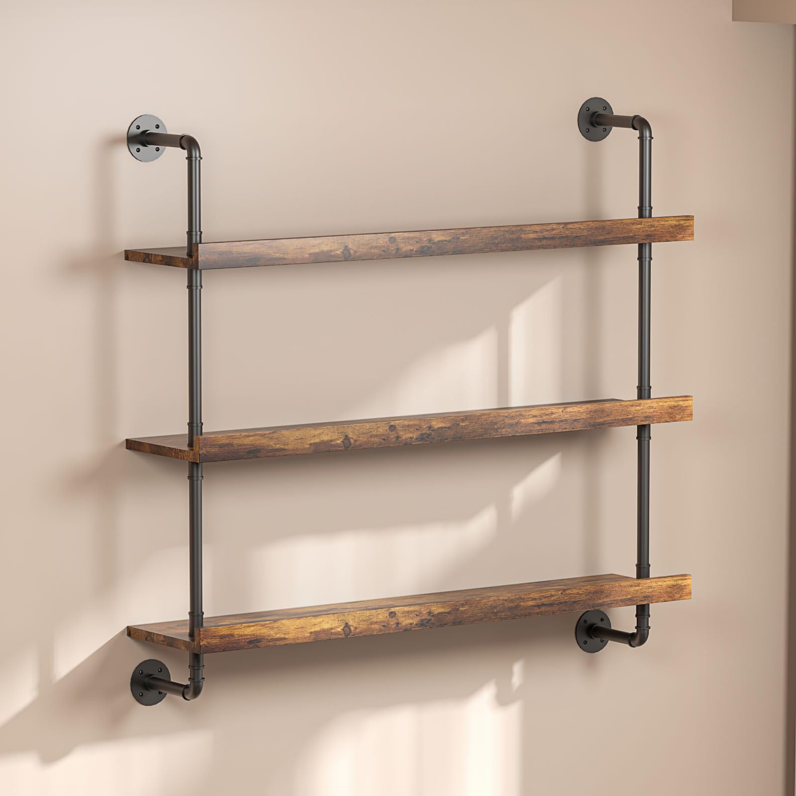 Woskar 3-Tier Wall Mounted Wine Rack with LED,Liquor Bottles Floating Shelves Display Storage Organizer for Home Bar Dining Room Kitchen (31.5" W x 47.2" H x 8.6" D)