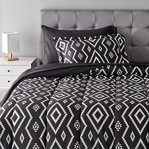 Amazon Basics Lightweight Microfiber Bed-in-a-Bag Comforter 5-Piece Bedding Set, Twin/Twin XL, Coral Medallion, Printed