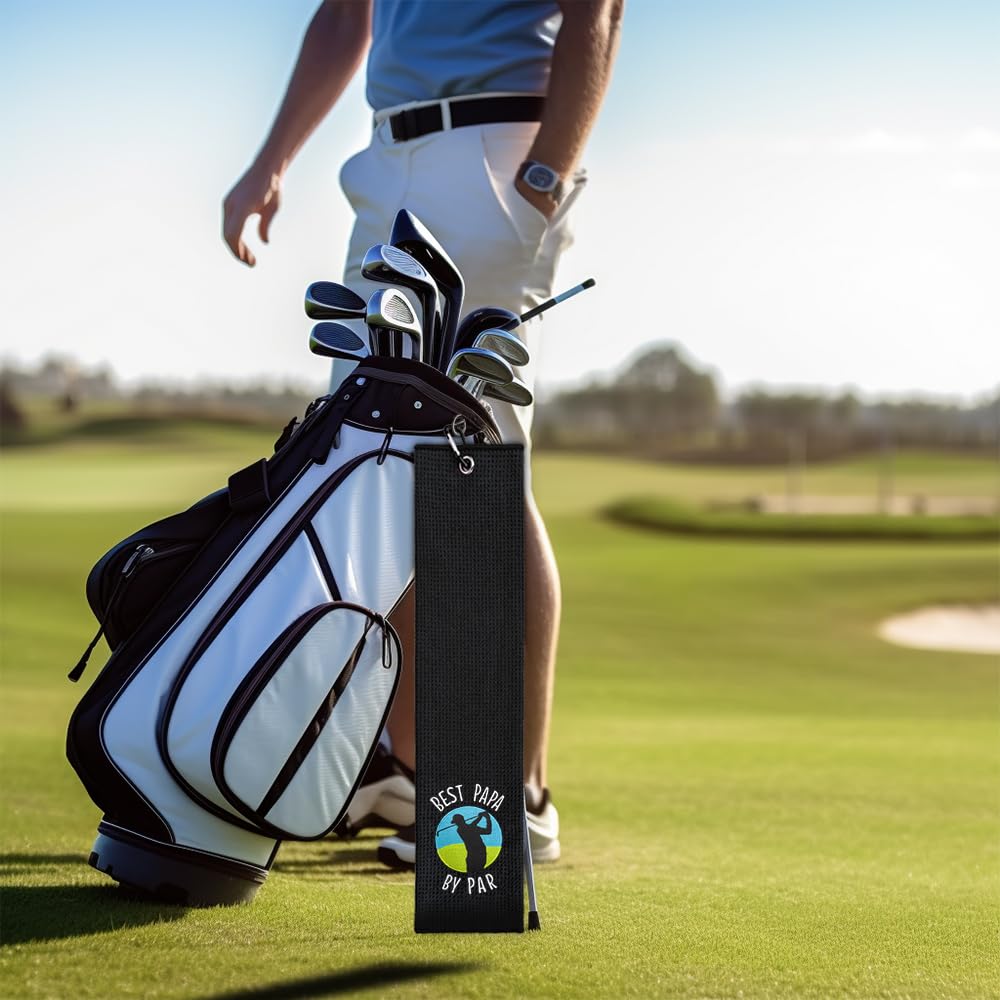 ERHACHAIJIA Best Papa by Par Embroidered Golf Towel with Clip. Funny Golf Accessories Golf Gifts for Men Golf Lover Dad Uncle Grandpa, Birthday Retirement Father's Day for Golf Fan