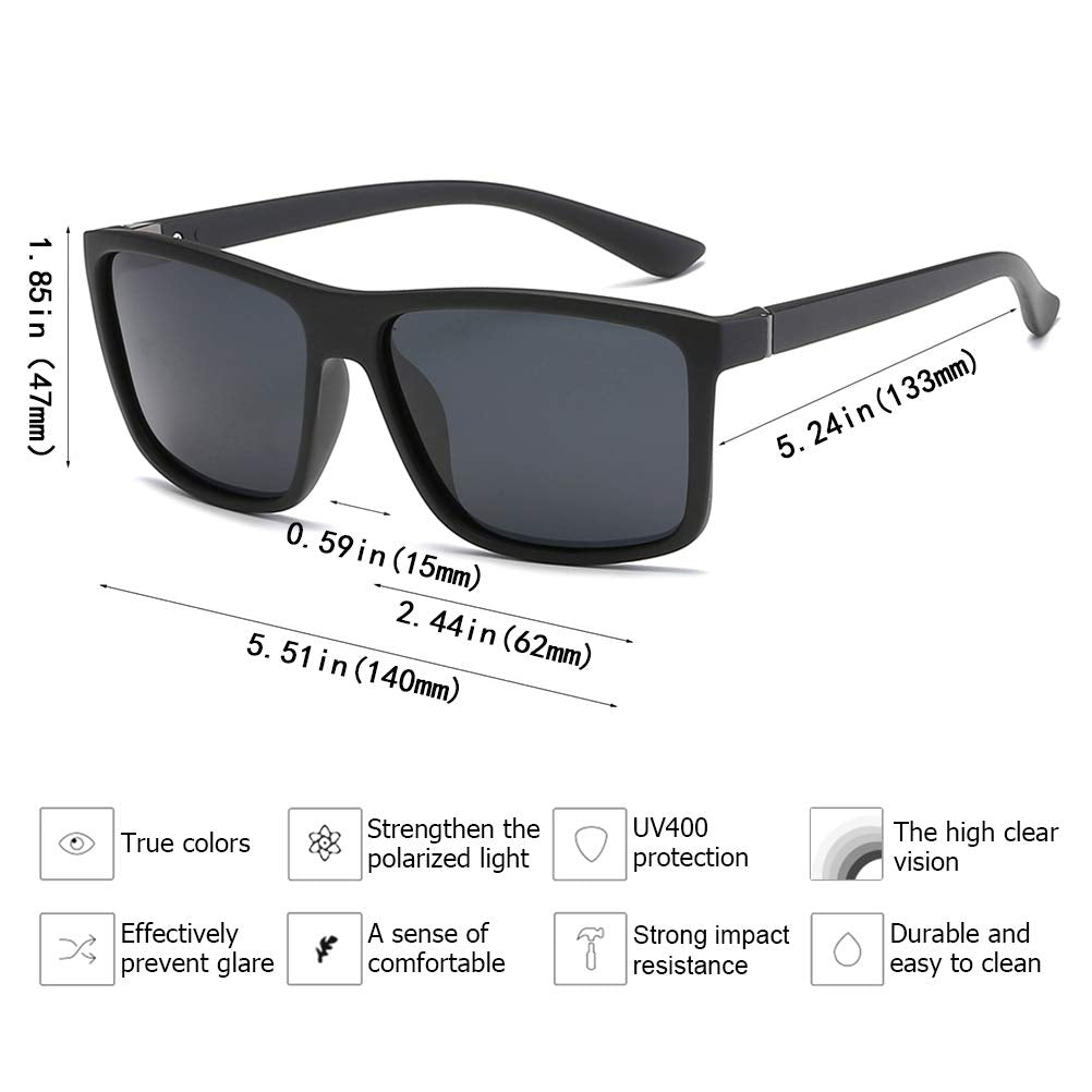 Polarized Sunglasses for Men Driving Mens Sunglasses Rectangular Vintage Sun Glasses for Men/Women Matte Black