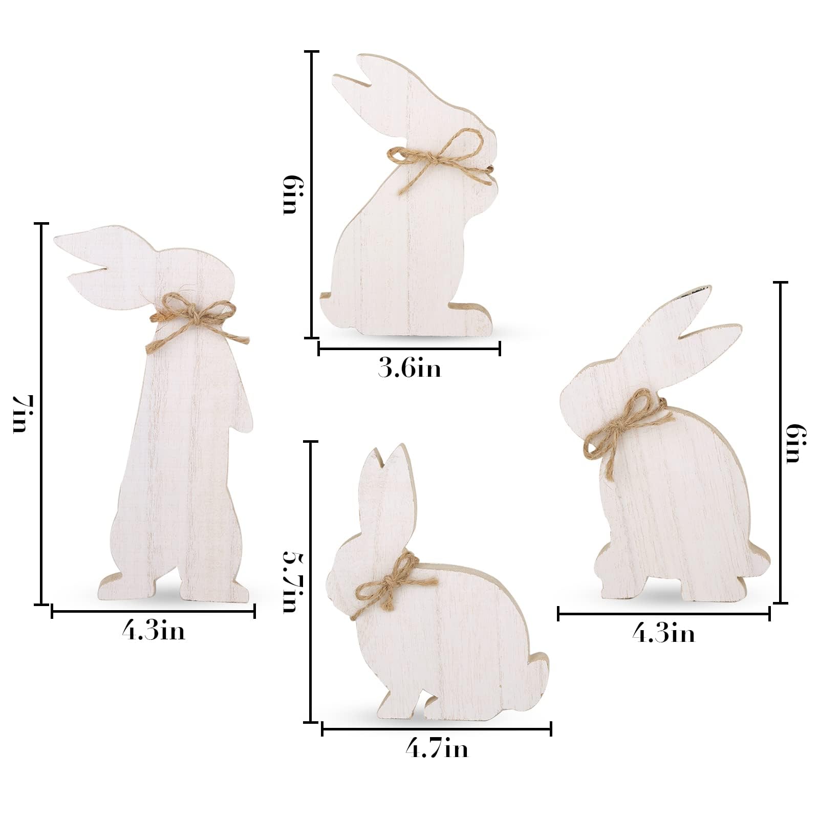 Treory 4 pcs Easter Bunny Natural Wooden Table Signs: Rustic Freestanding Tiered Tray Decor for Home, Farmhouse, Easter Gifts