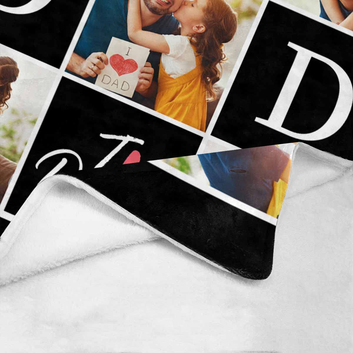 MyPupSocks Customized Blanket Gifts for Dad, Dad I Love Dad Heart with 5 Photos Blanket Personalized Blanket to Dad from Daughter Kids for Father's Day, Birthday Gifts for Men 30x40