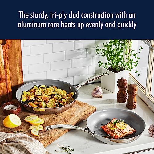 HENCKELS Clad H3 2-pc Induction Ceramic Nonstick Frying Pan Set, 10-inch Fry Pan and 12-inch Fry Pan, Stainless Steel, Durable and Easy to clean