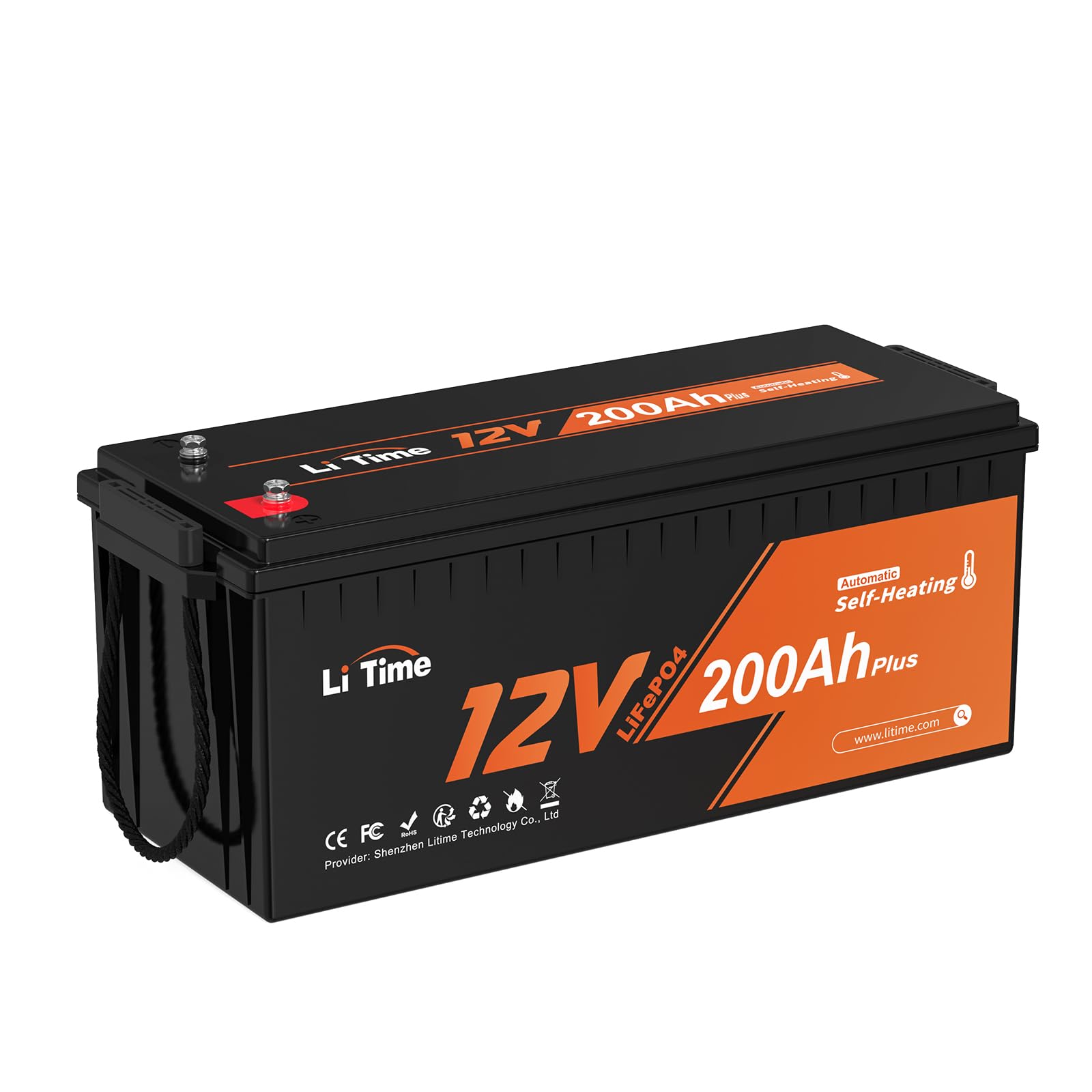 Litime 12V 200Ah Plus LiFePO4 Lithium Battery Self-Heating Low Temperature LiFePO4 Battery 2560Wh Usable Energy Built-in 200A BMS 4000-15000 Deep Cycles for RV Home Energy Storage and Off-Grid etc.