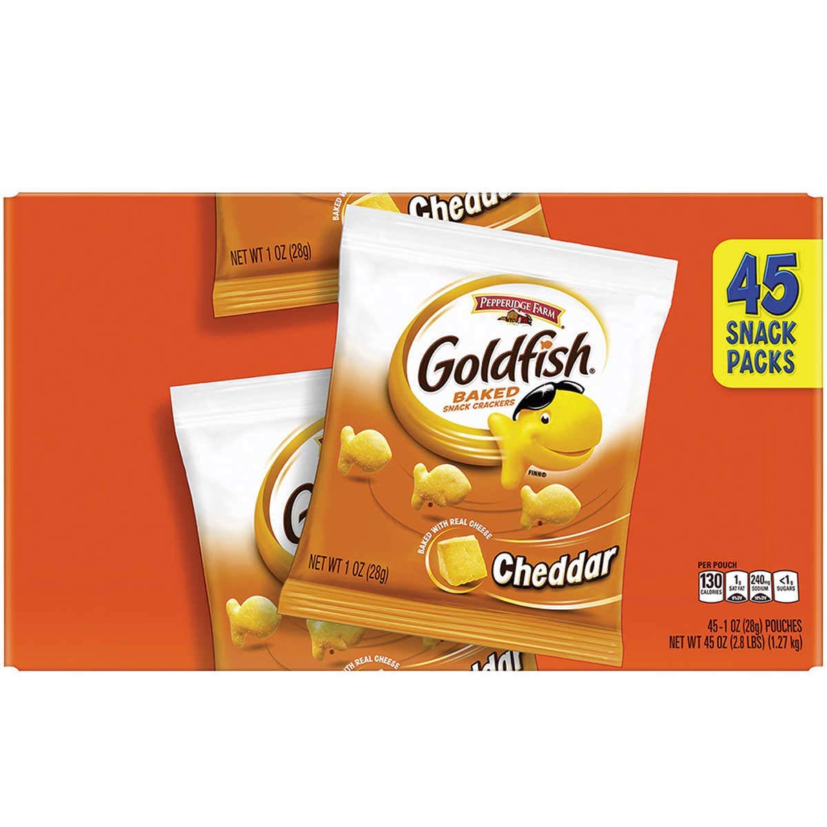 Pepperidge Farm 1051900 Goldfish Crackers, Cheddar, 1 oz Bag, 45/Carton