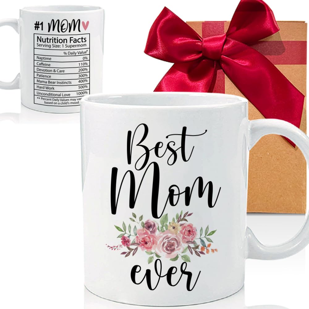 CATABUBU Birthday Gift for Mom, Best Mom Ever Mug 11oz, Fun Mom Nutritional Facts Mug Gift, Funny Unique Gift Idea for Mom from Son Daughter Kids, Appreciation Gifts for Mother, Christmas Gift For Mom