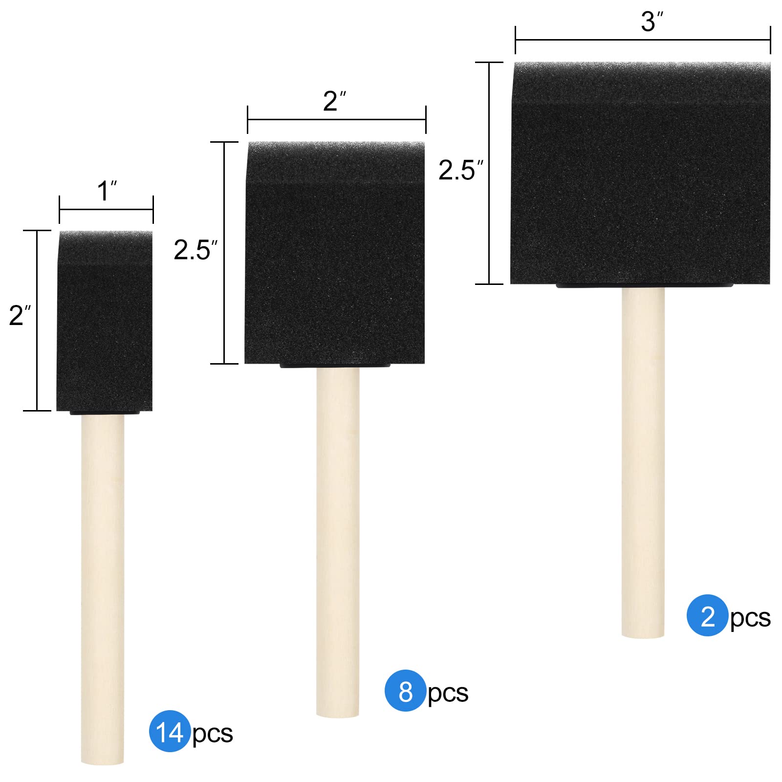 24 Pcs Foam Paint Brushes, Wood Handle Sponge Brushes for Painting, Staining, Varnishes, and DIY Craft Projects (1'', 2'' and 3'')