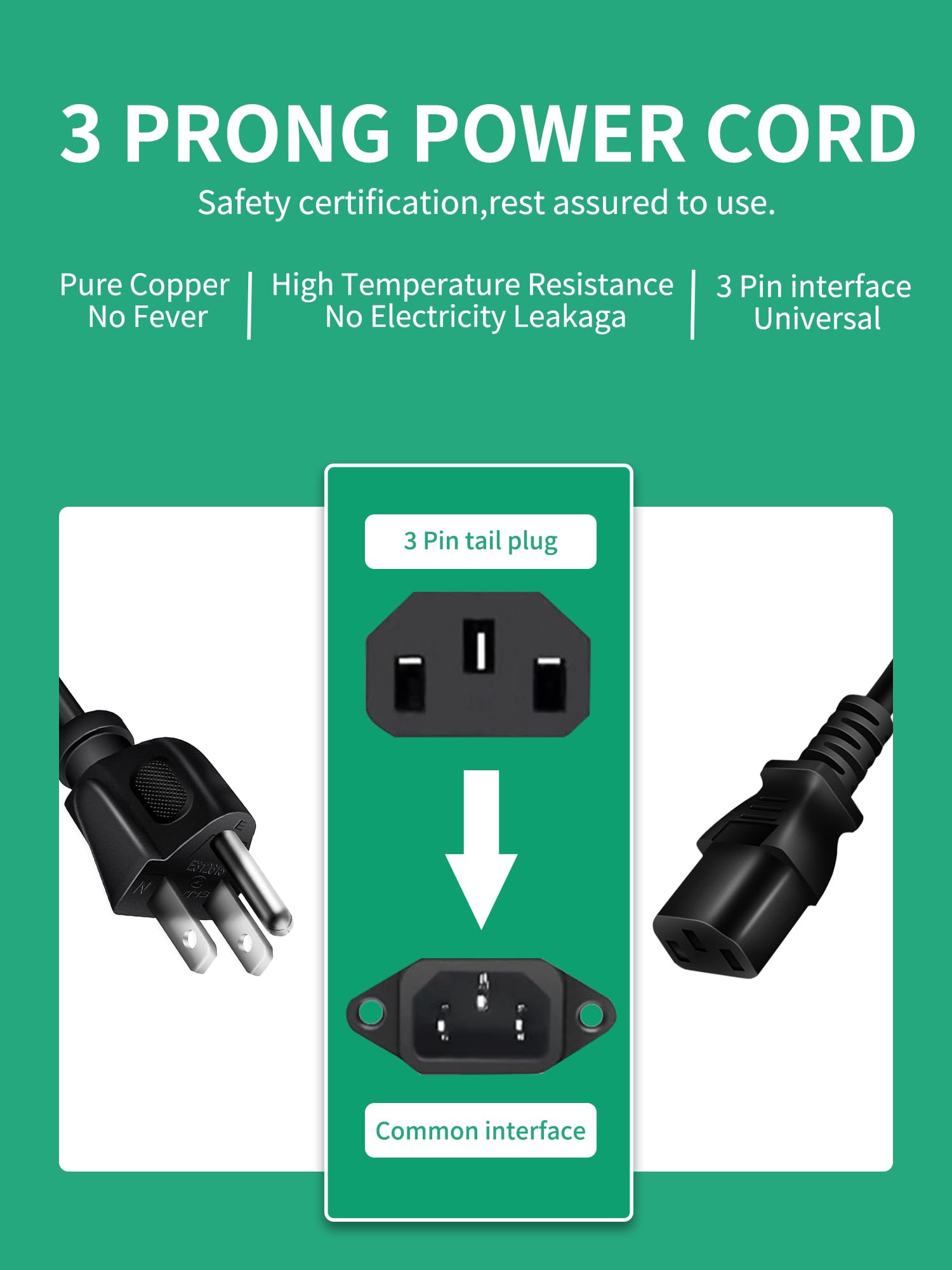 FITE ON AC Power Cord Compatible with REDLIRO Under Desk Treadmill 2 in 1 Walking Pad, 6FT Power Cable for Walking and Jogging Machine