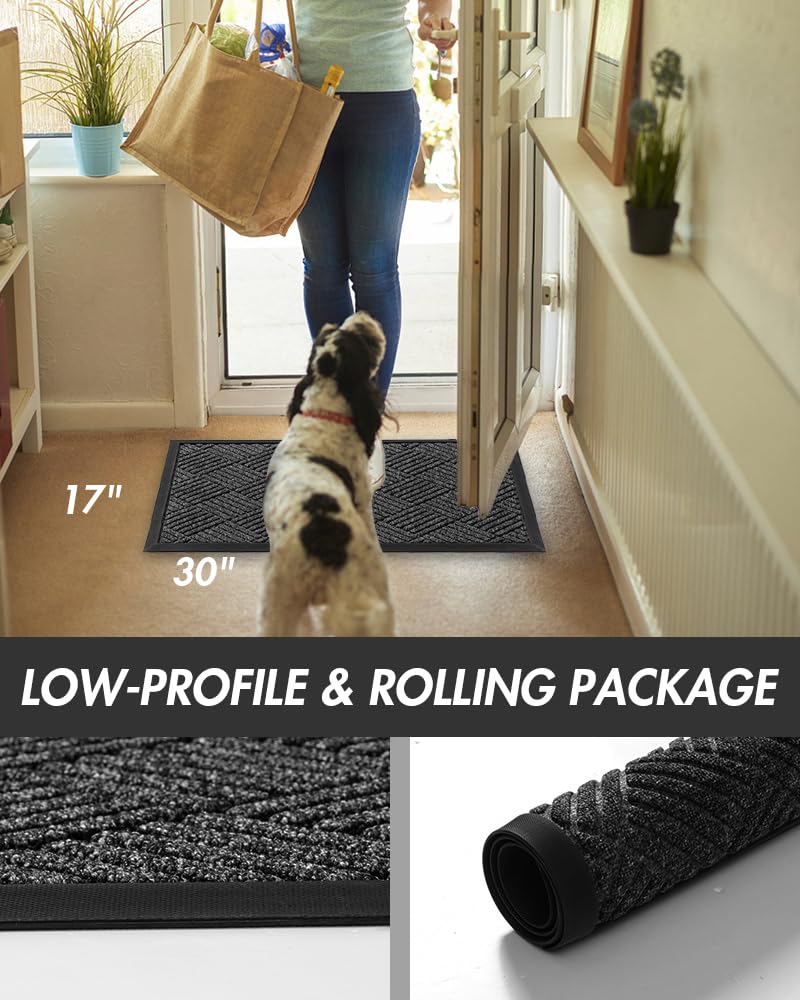 MontVoo-Front Door Mat Outdoor Indoor Entrance Doormat-Welcome Mat Outside Door Mats for Home Entrance Durable Absorbent Non Slip Dirt Trapper Heavy Duty-Gray 17"x30"
