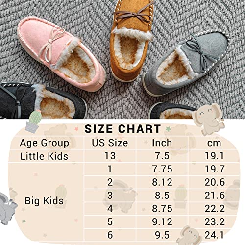 VONMAY Kids Slippers Boys Girls Moccasins House Shoes with Comfy Faux Fur Lining Memory Foam Slipper, Black