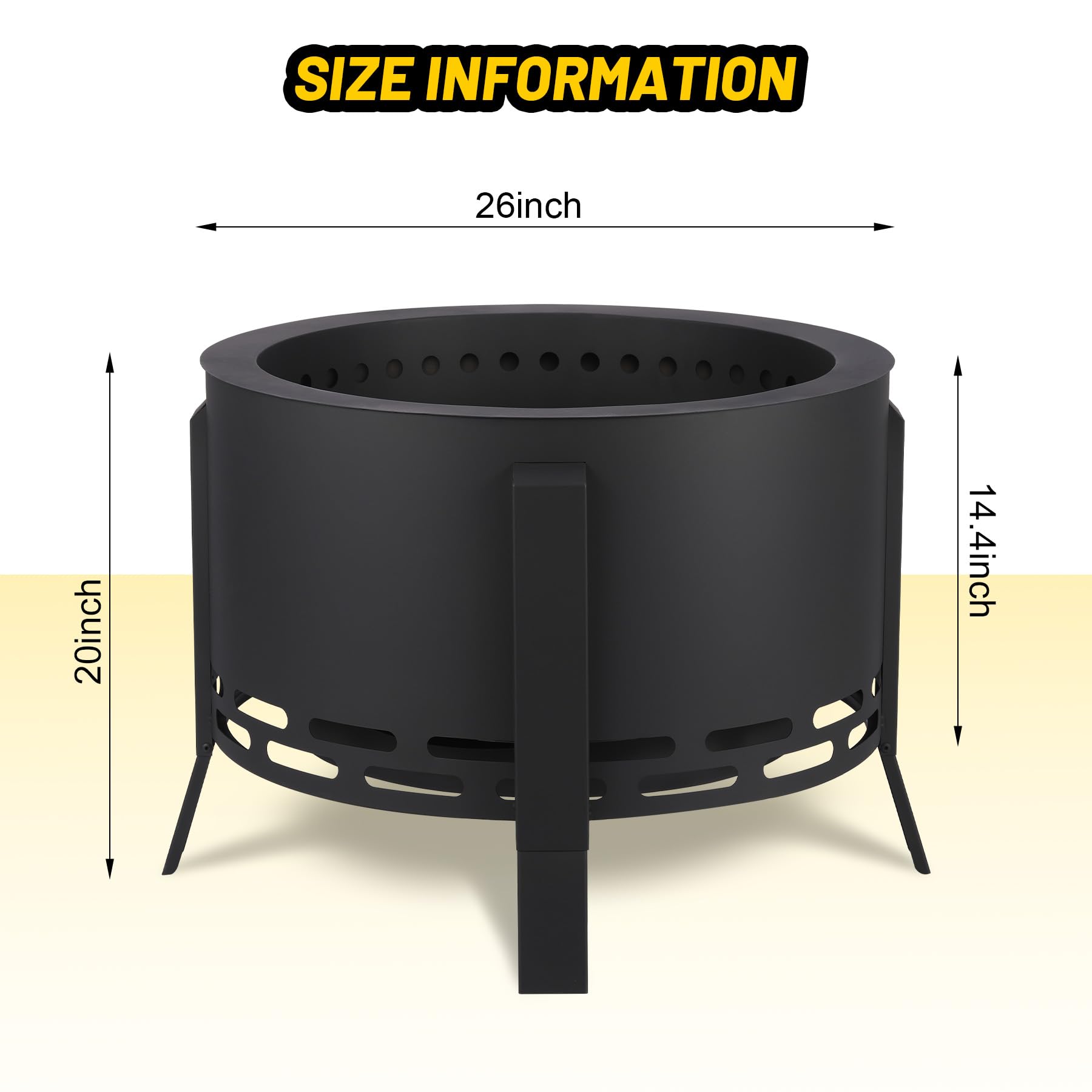 GarveeLife 26 in Smokeless Fire Pit with Ash Tray Base,Smokeless Outdoor Firepits with Adjustable Foot&Fire Poker,Firepit with Dust Bag,Outdoor Fire Pits for BBQ,Bonfire,Camping