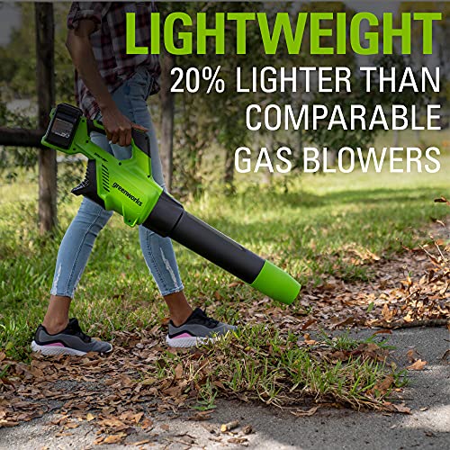 Greenworks 24V (110 MPH / 450 CFM / 125+ Compatible Tools) Cordless Brushless Axial Leaf Blower, 4.0Ah Battery and Charger Included