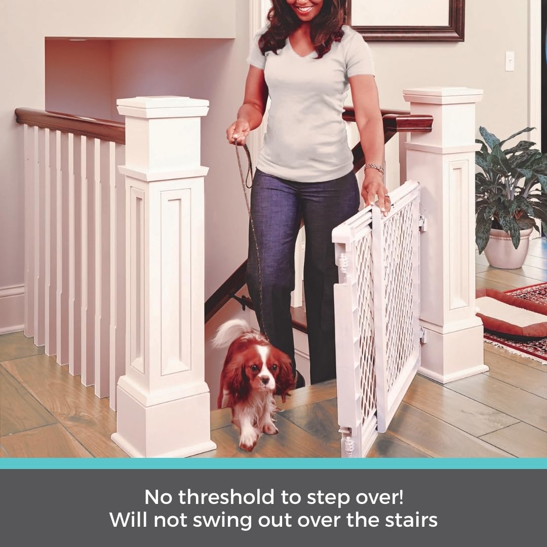 Toddleroo by North States Baby Gate for Stairs: Stairway Secure Gate. Fits Openings 27"-41" Wide. Safety Latch, Hardware Mount. Child Gates for Doorways. Made in USA. (27" Tall, Soft White)