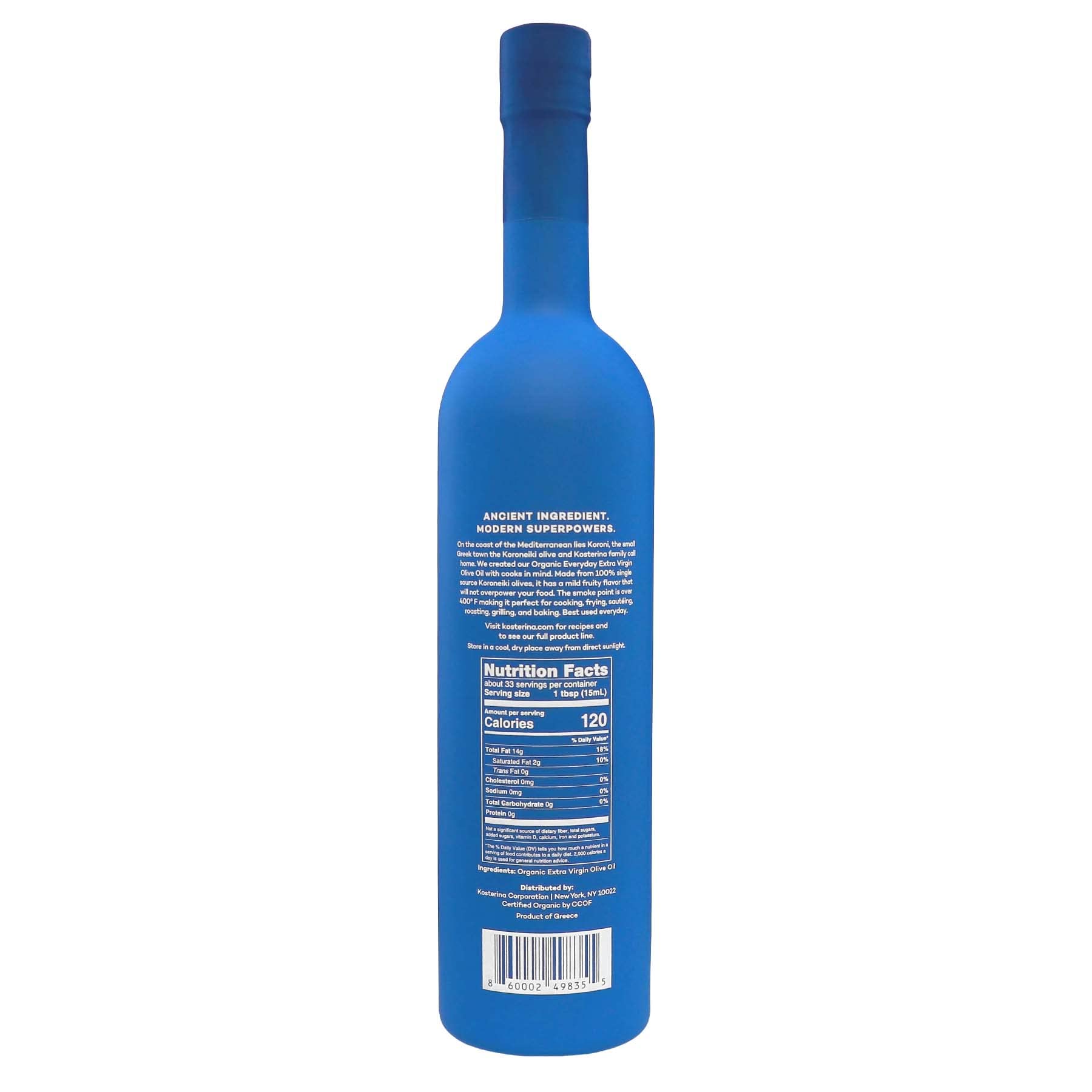 Kosterina - Everyday Organic Extra Virgin Olive Oil, High Heat Cooking Greek EVOO, Made from 100% Pure Early Harvest Koroneiki Olives, Natural Superfood, Polyphenol Rich, High Antioxidants (16.9 oz)