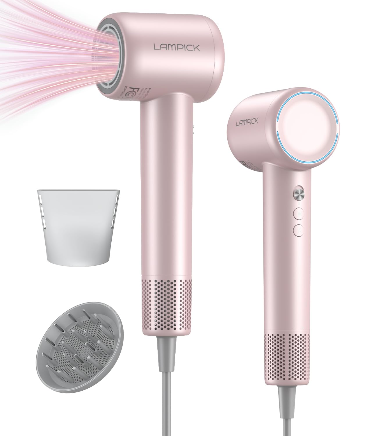 Hair Dryer,150000 RPM Blow Dryer with 500M Negative Ions, Lightweight Ionic Travel Hair Dryer with Magnetic Diffuser & Nozzle for Fast Drying, Low Noise Brushless Motor for Salon & Home Use,Pink