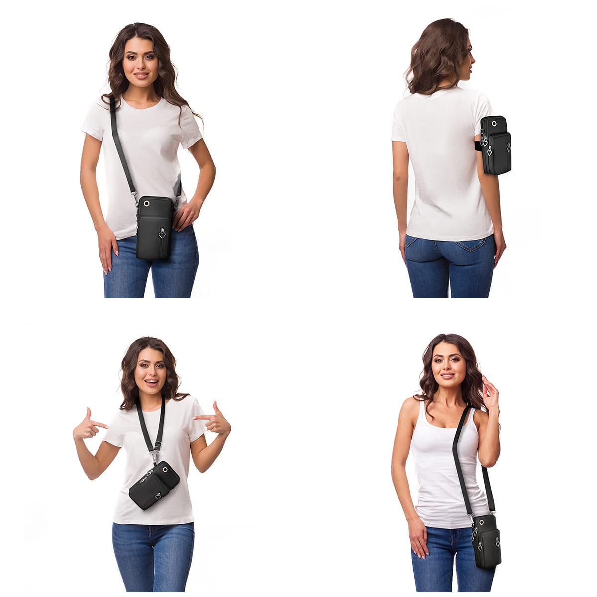 Crossbody Wallet Phone Bag for Women Nylon Small Crossbody Shoulder /Arm Bag Cell Phone Purse with Headphone Port (Black)