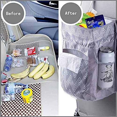 FORBY Collapsible Leak Proof Car Trash Can with Lid and 3 Storage Pockets| 2.5 Gallon Large Capacity Auto Garbage Bin Hanging for Headrest|Portable Hanging Vehicle Car Organizer Bin