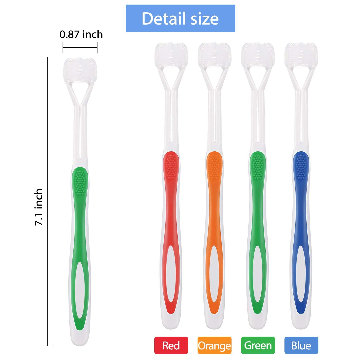 Boao 4 Pieces Toothbrush 3 Sided 7.1 Inch Autism Sensory Toothbrush 360 Degree Cleaning Travel Brush Complete Teeth Angle Clean Tooth(Green, Blue, Yellow, Red)