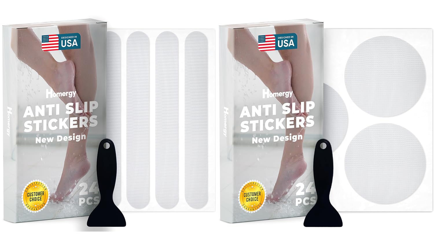 Homergy Straight Line and Round – Anti-Slip Shower Stickers, 48 PCS Clear Adhesive Safety Strips