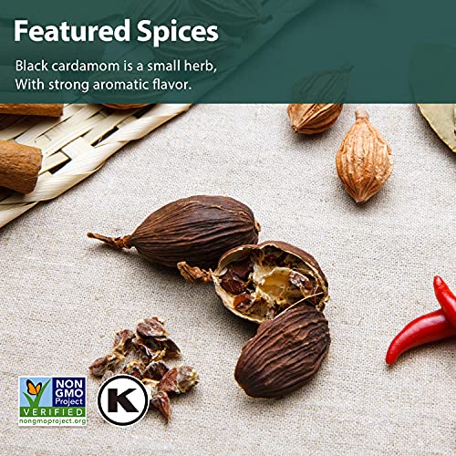Soeos Black Cardamom 6 Ounces, NON GMO Verified, Kosher, Asian and India Cooking Spice, Smoky Flavor, Freshly Dried Cardamom, Cardamom Seeds, Cardamom Pods for Cooking, Whole Kali Elaichi, 6oz.