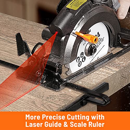 DOVAMAN Circular Saw, 5.8A 4-1/2" Compact Circular Saw w/Contractor Bag, Laser Guide, Metal Auxiliary Handle, Multi-Material Cuts w/ 6 Saw Blades, Tool-Free Adjustment of Angle & Depth (Max 1-11/16")