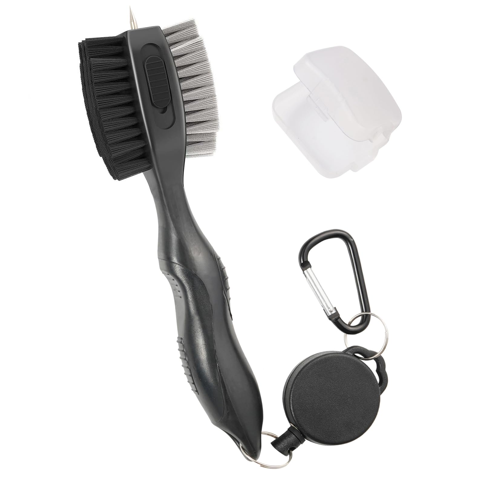 Lesunsul Golf Club Brushes, Golf Cleaning Tool, with Retractable Cleaning Nails, Nylon and Wire Bristles Oversize Double Brush Head with 2ft Retractable Zip-line Metal Buckle (Black)